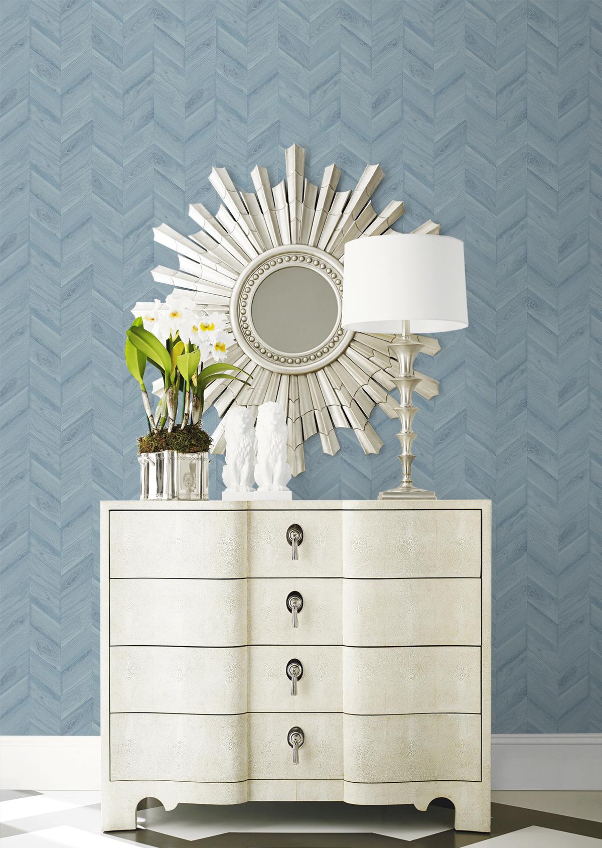 Seabrook Keone Bay Chevron Blue Wallpaper