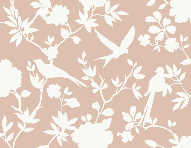 Seabrook Kauai Bird Toile Peach Petal Wallpaper