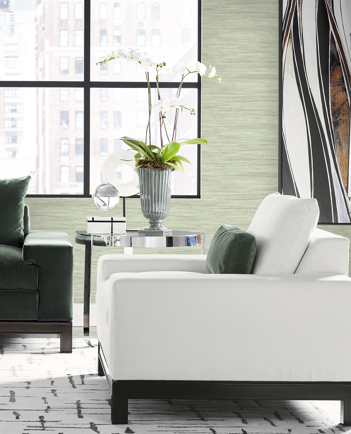 Seabrook Loe Sanctuary Stria Green Wallpaper