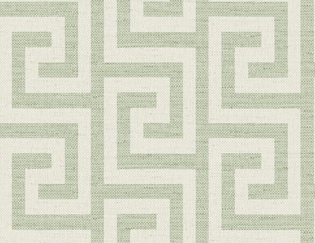 Seabrook Luna Retreat Greek Key Green Ivy Wallpaper