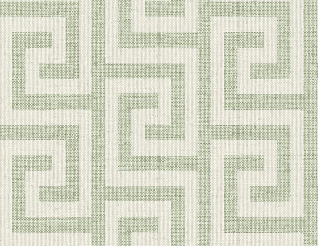 Seabrook Luna Retreat Greek Key Green Ivy Wallpaper