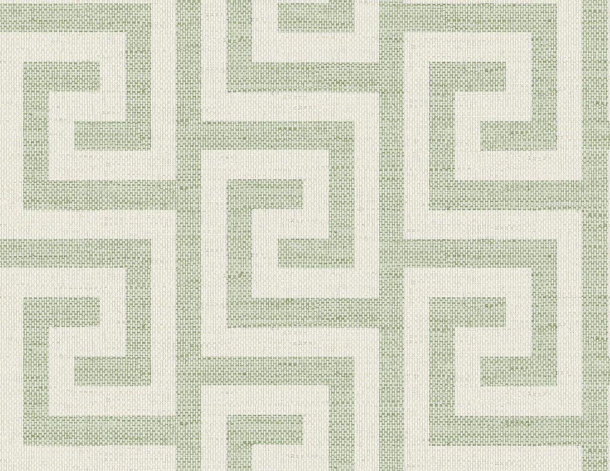 Seabrook Luna Retreat Greek Key Green Wallpaper