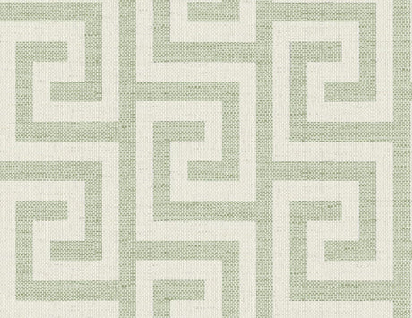 Seabrook Luna Retreat Greek Key Green Wallpaper