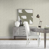 Seabrook Luna Retreat Greek Key Grey Wallpaper