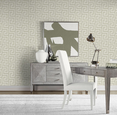 Seabrook Luna Retreat Greek Key Grey Wallpaper