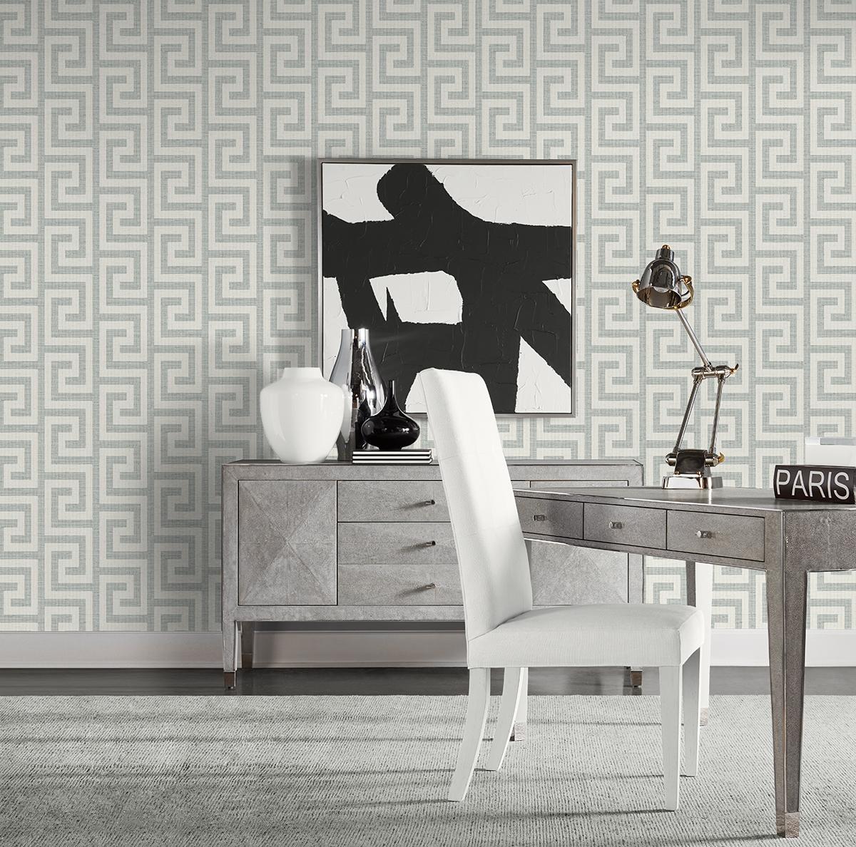 Seabrook Luna Retreat Greek Key Grey Wallpaper