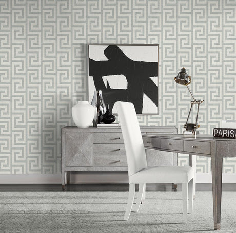 Seabrook Luna Retreat Greek Key Grey Wallpaper