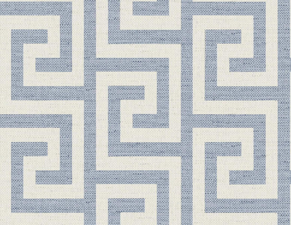 Seabrook Luna Retreat Greek Key Blue Lake Wallpaper