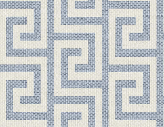 Seabrook Luna Retreat Greek Key Blue Lake Wallpaper
