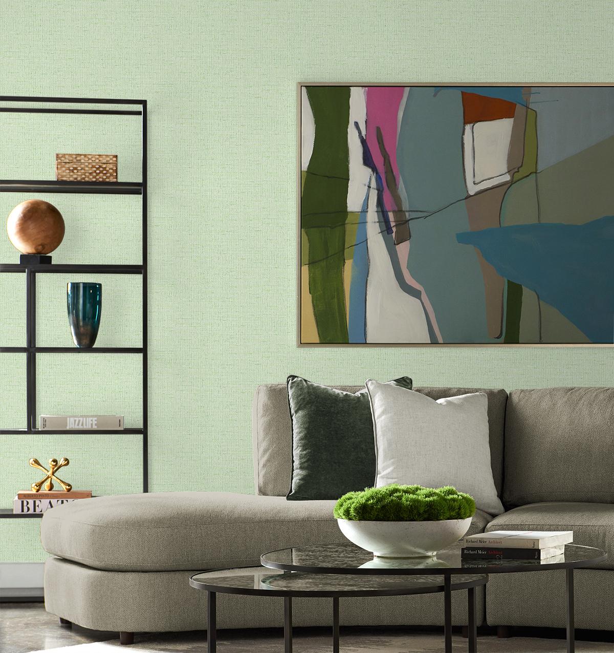 Seabrook Kaya Faux Paperweave Green Wallpaper