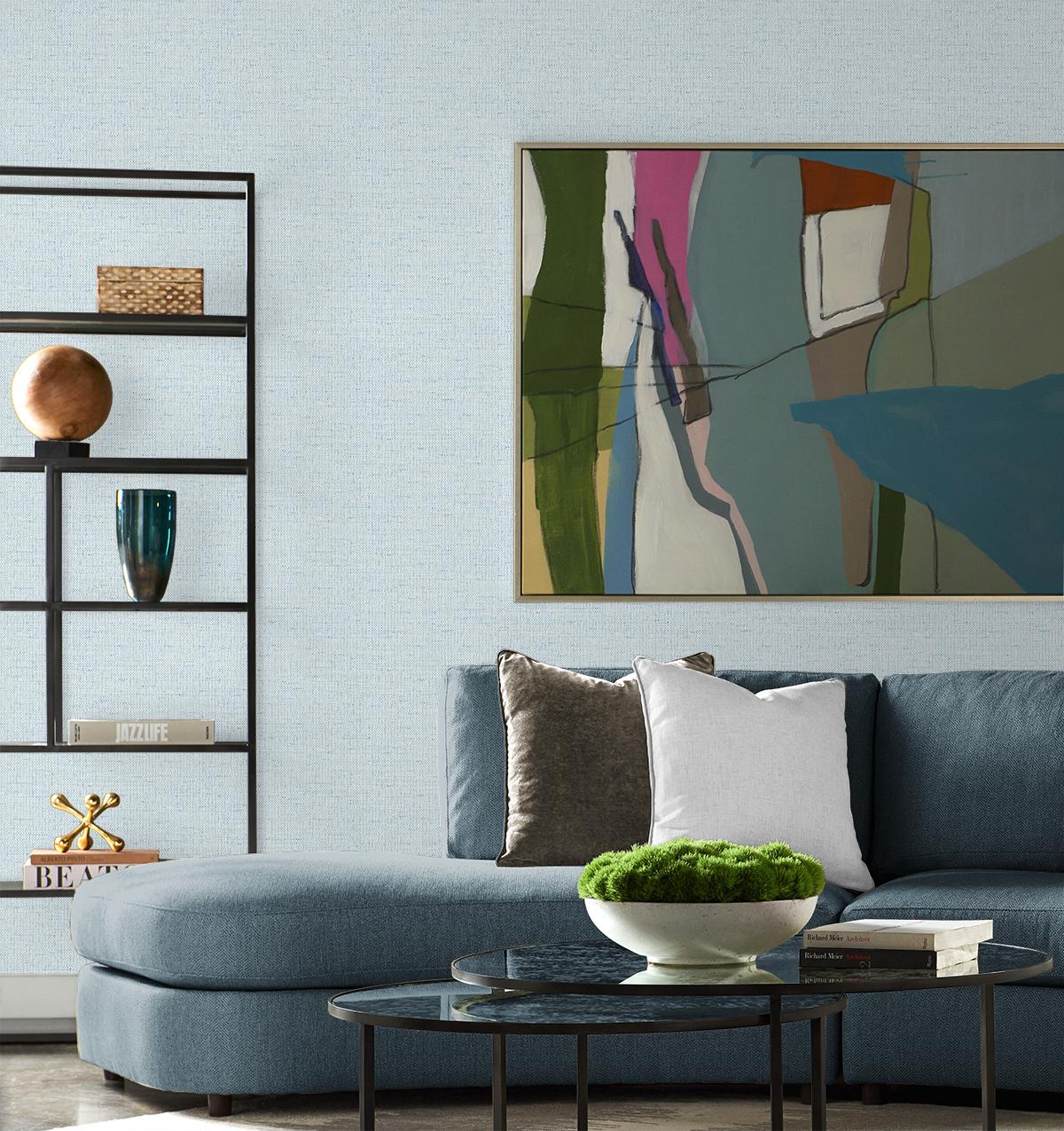 Seabrook Kaya Faux Paperweave Blue Wallpaper