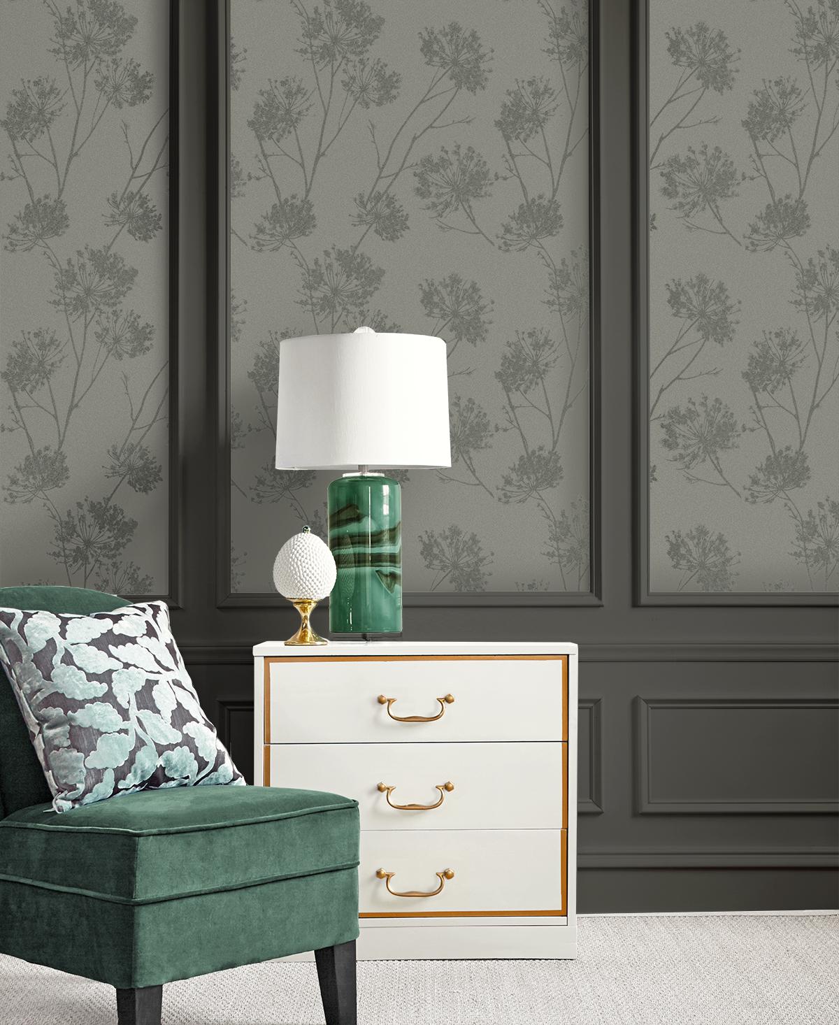 Seabrook Wild Grass Silver Wallpaper