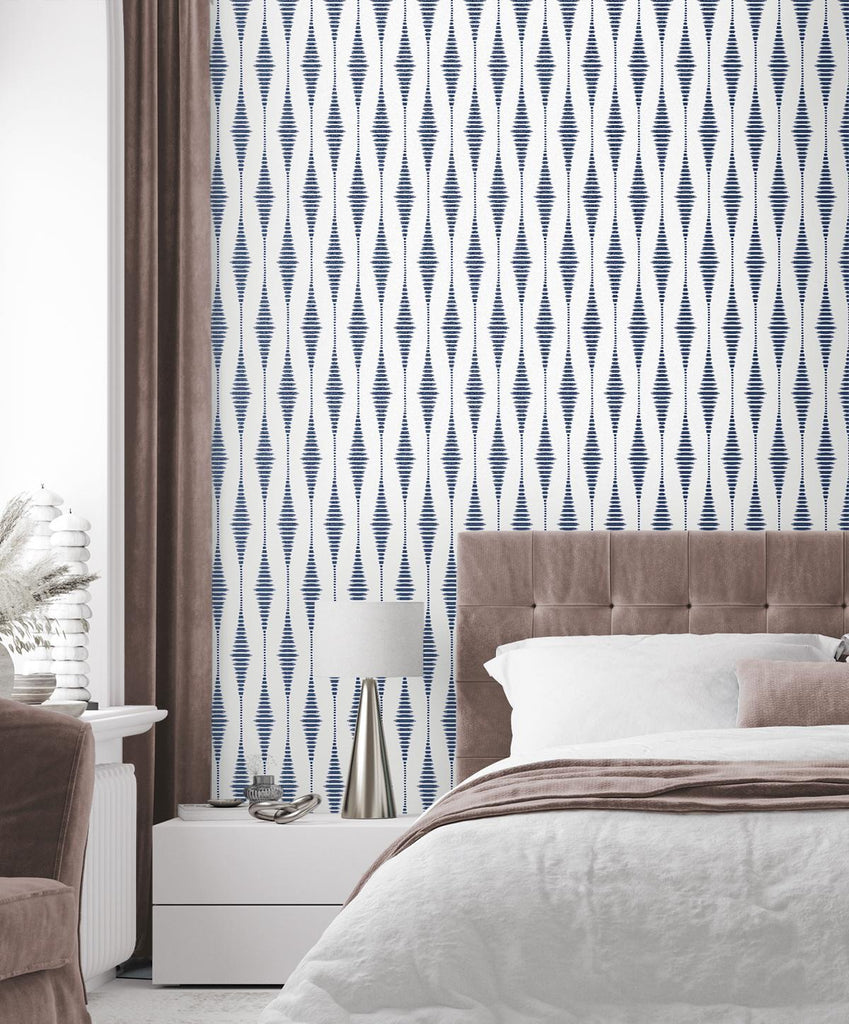 Seabrook Diamond Stripe Blue Wallpaper