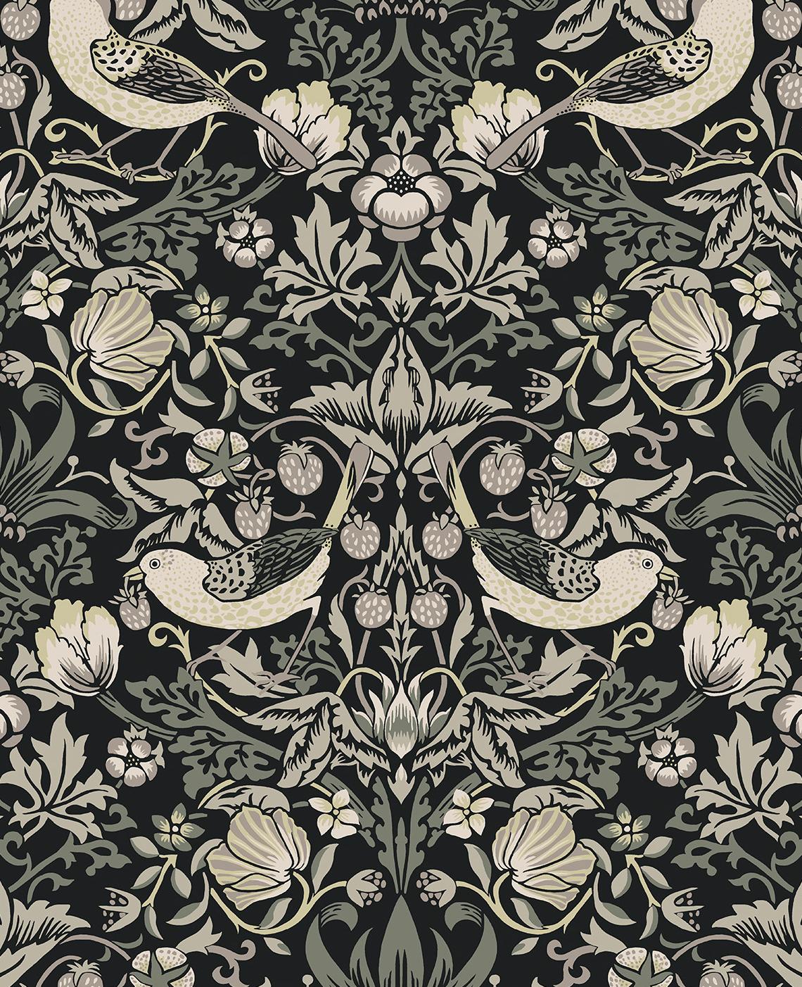 Seabrook Fragaria Garden Black Wallpaper