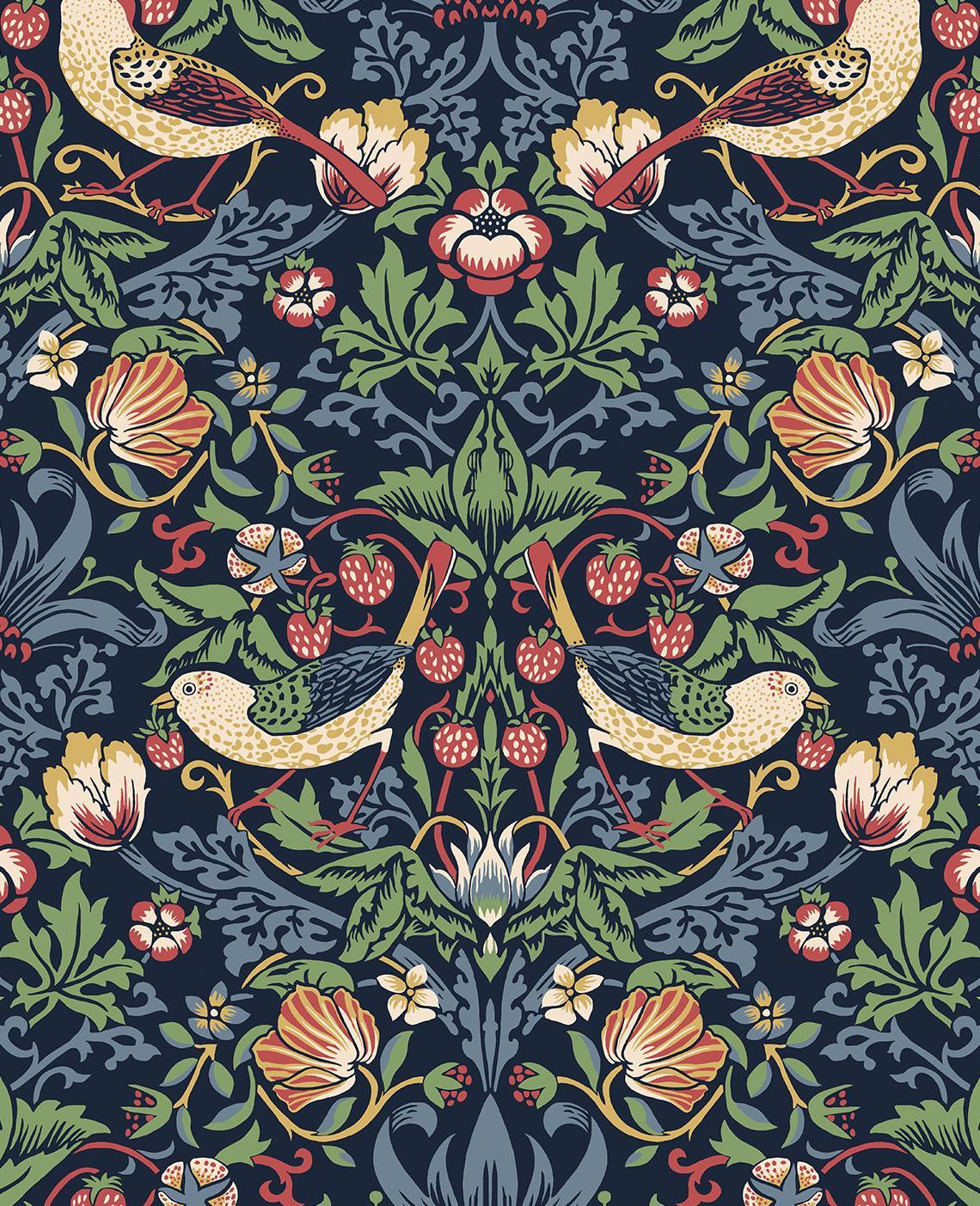 Seabrook Fragaria Garden Midnight Blue Wallpaper