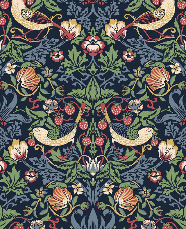 Seabrook Fragaria Garden Midnight Blue Wallpaper