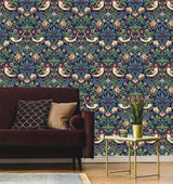 Seabrook Fragaria Garden Blue Wallpaper