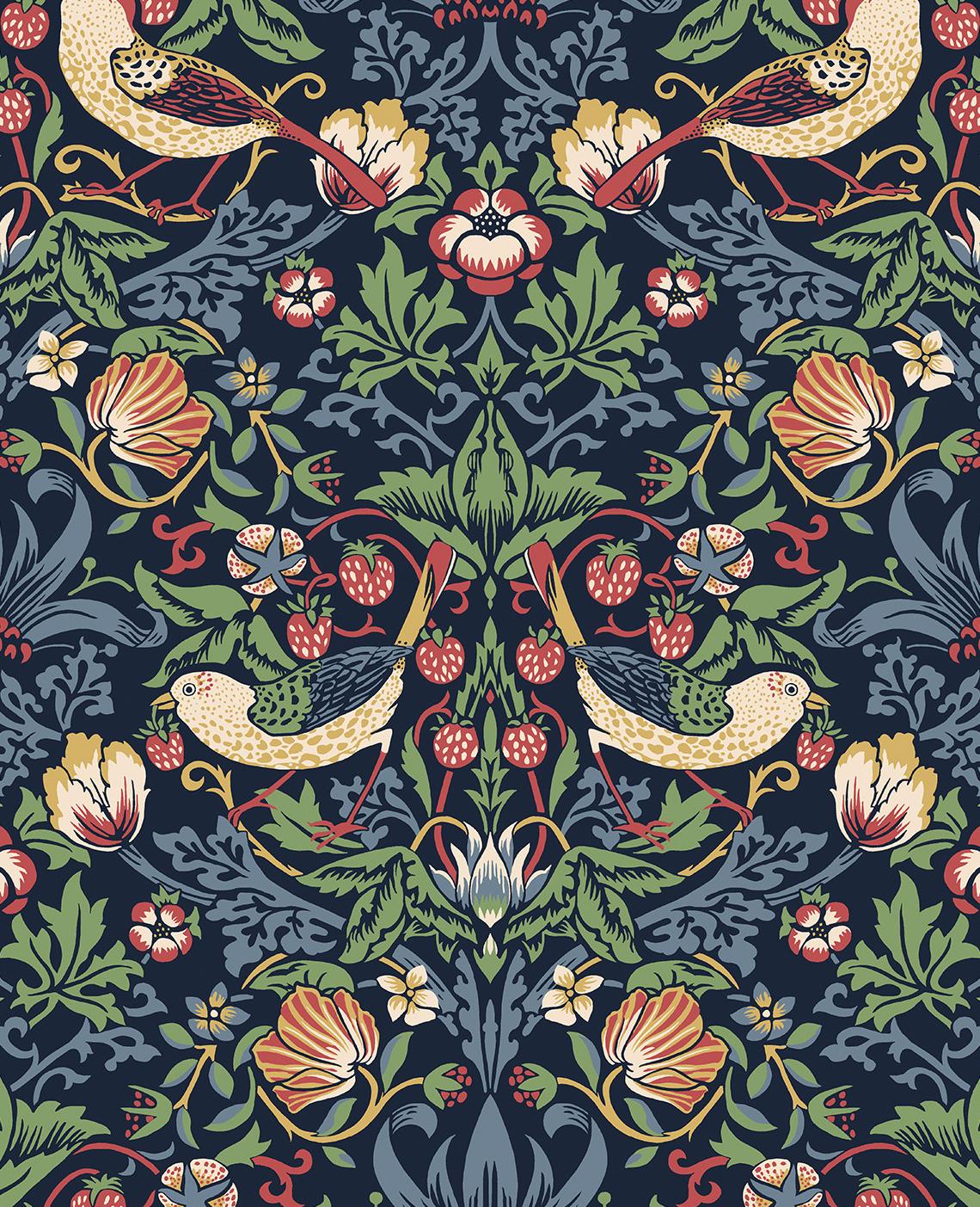 Seabrook Fragaria Garden Blue Wallpaper