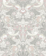 Seabrook Fragaria Garden Light Grey & Rose Petal Wallpaper