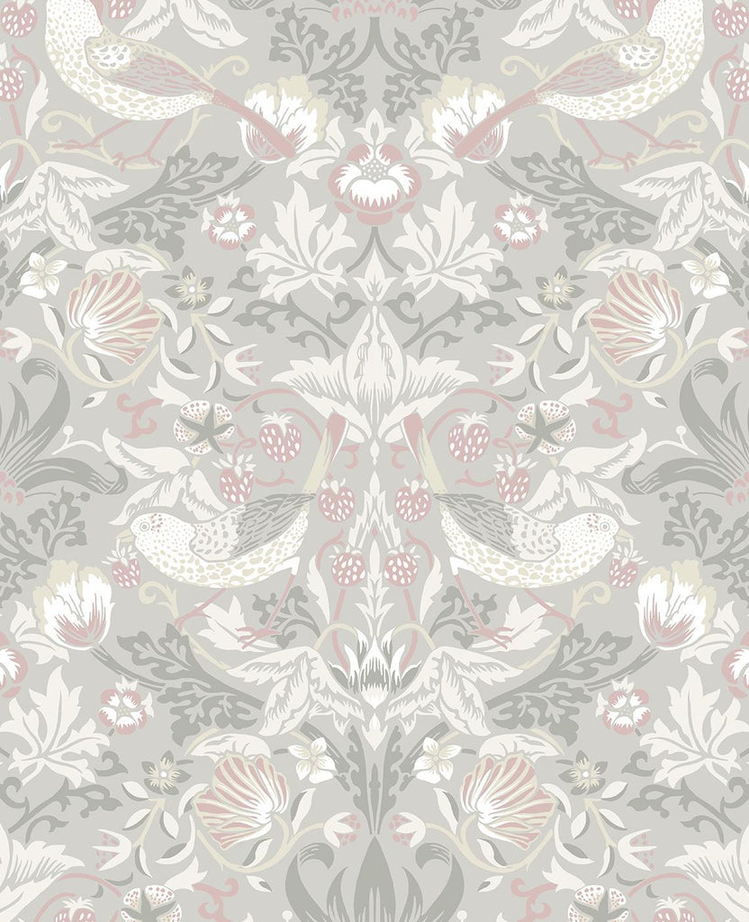 Seabrook Fragaria Garden Light Grey & Rose Petal Wallpaper