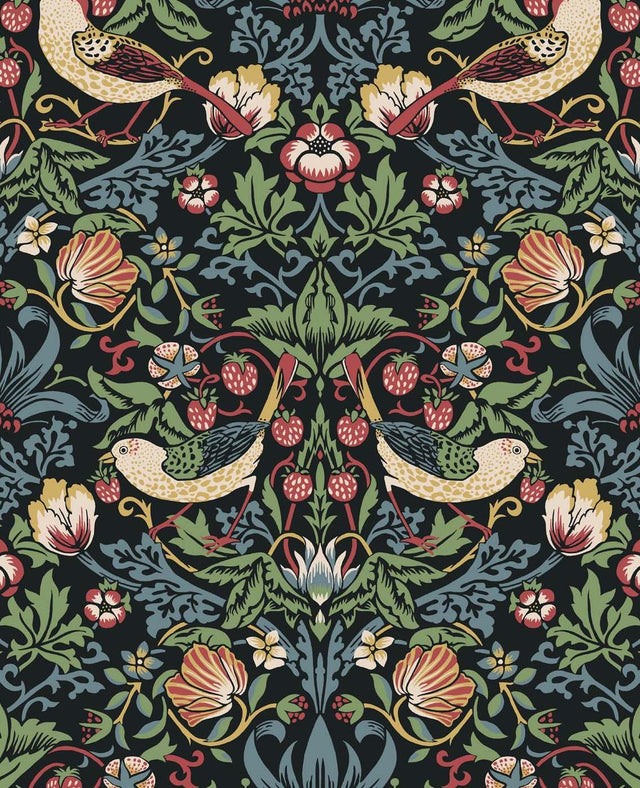 Seabrook Fragaria Garden Ebony Wallpaper