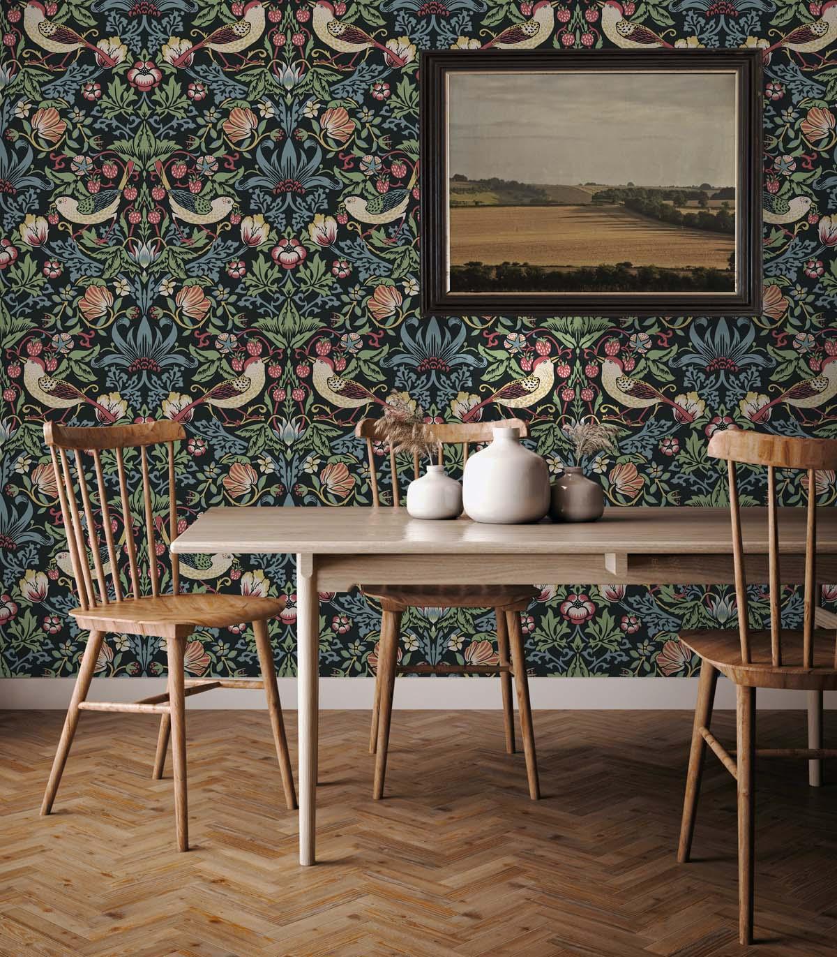 Seabrook Fragaria Garden Black Wallpaper