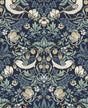 Seabrook Fragaria Garden Navy Blue & Aloe Wallpaper