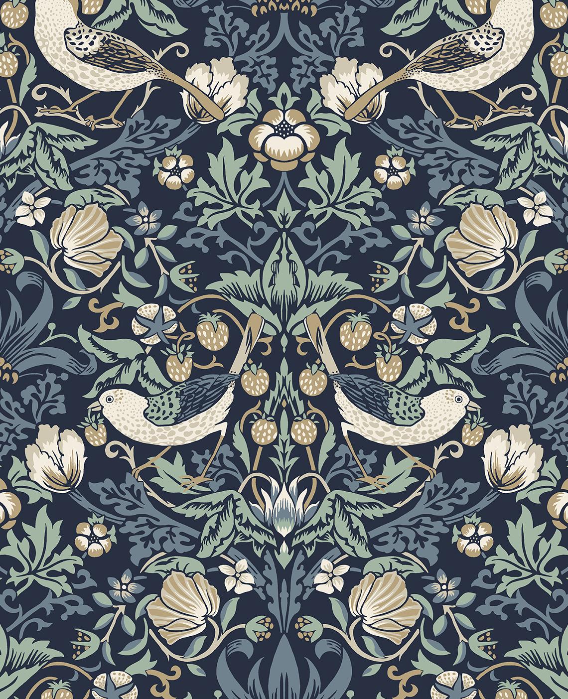Seabrook Fragaria Garden Blue Wallpaper