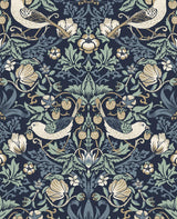 Seabrook Fragaria Garden Blue Wallpaper