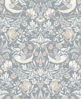 Seabrook Fragaria Garden Blue Mist & Blush Wallpaper