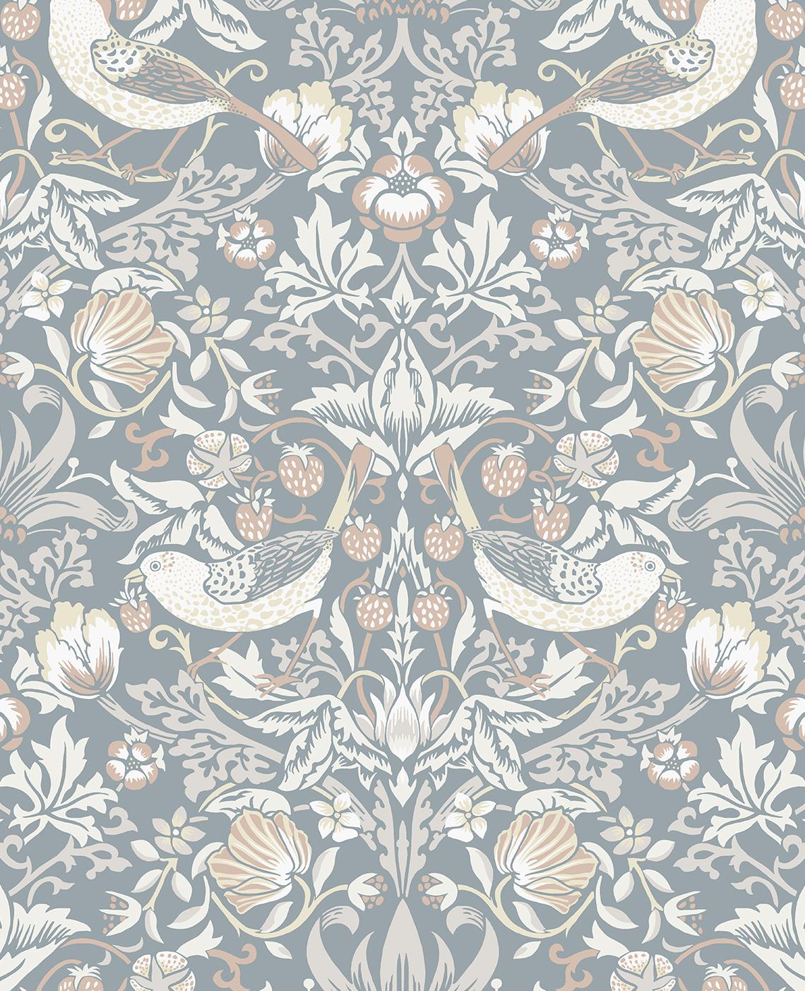 Seabrook Fragaria Garden Blue Wallpaper