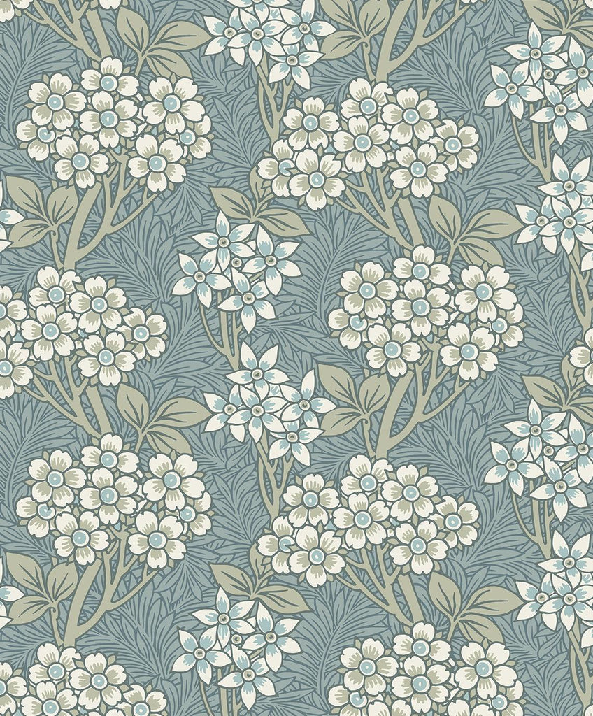 Seabrook Floral Vine Stream Blue & Sage Wallpaper