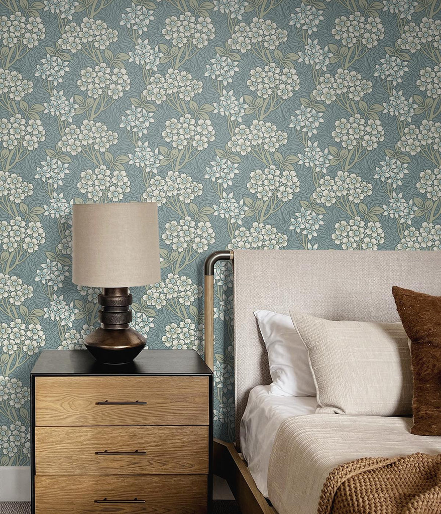Seabrook Floral Vine Blue Wallpaper