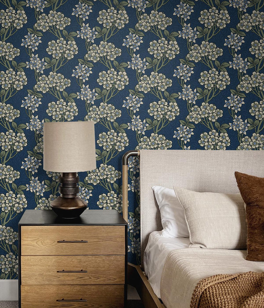 Seabrook Floral Vine Blue Wallpaper