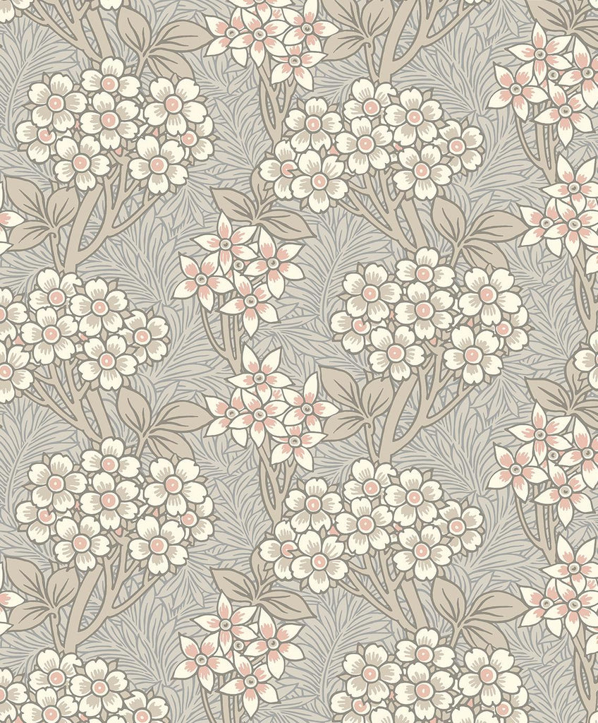 Seabrook Floral Vine Daydream Grey & Rose Petal Wallpaper