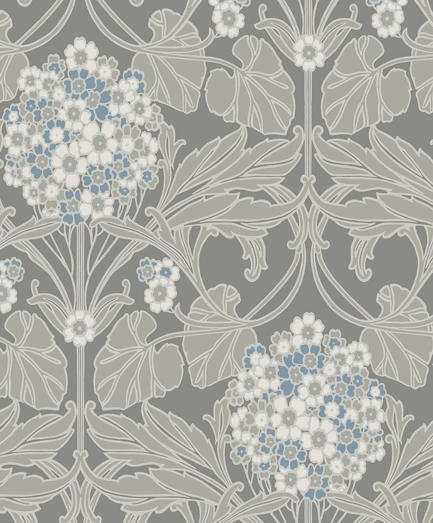 Seabrook Floral Hydrangea Daydream Grey & Carolina Blue Wallpaper