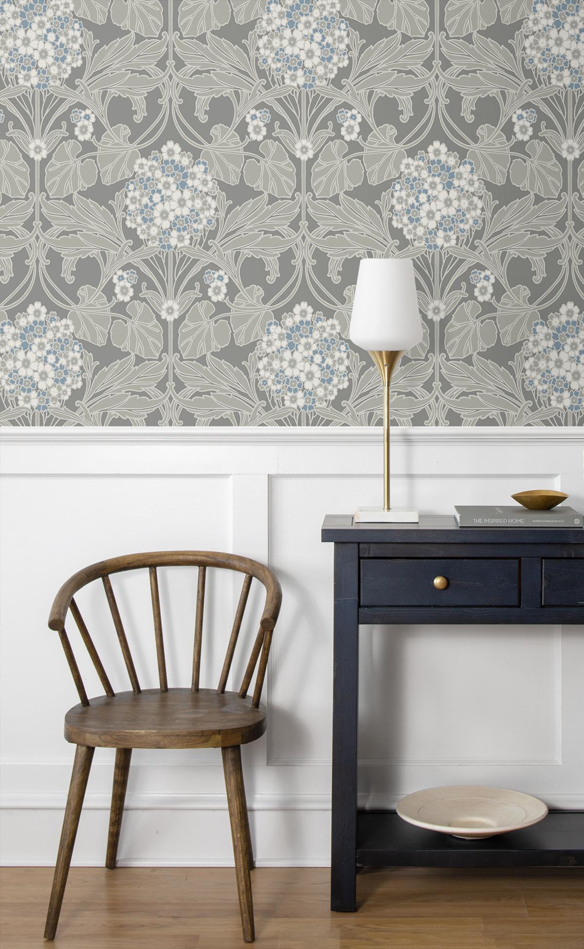 Seabrook Floral Hydrangea Grey Wallpaper