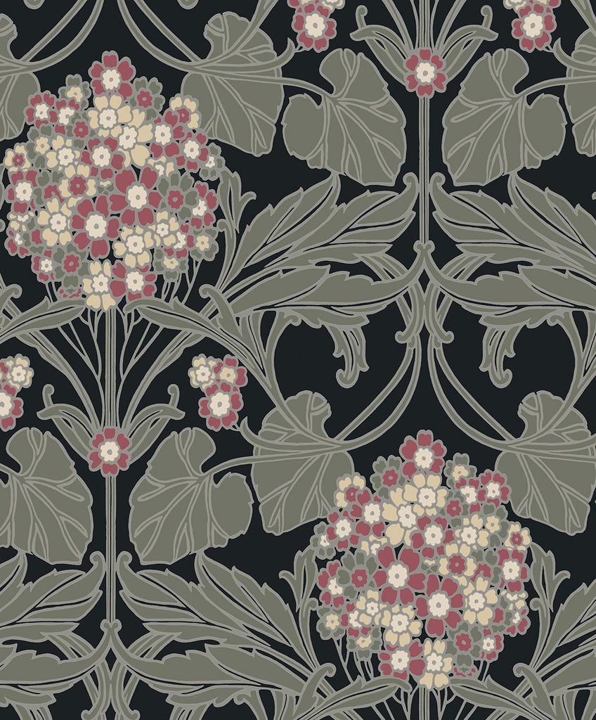 Seabrook Floral Hydrangea Ebony & Rose Wallpaper