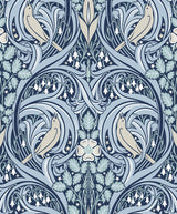 Seabrook Bird Scroll Blue Wallpaper