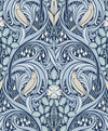 Seabrook Bird Scroll Denim & Blue Mist Wallpaper
