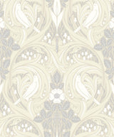 Seabrook Bird Scroll Swiss Coffee & Grey Wallpaper