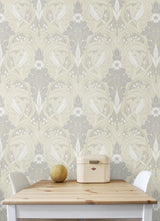 Seabrook Bird Scroll Beige Wallpaper