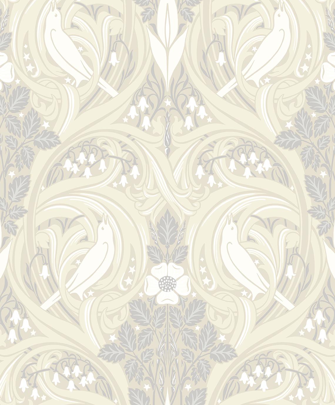 Seabrook Bird Scroll Beige Wallpaper