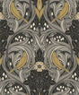 Seabrook Bird Scroll Charcoal & Goldenrod Wallpaper