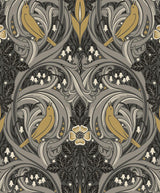 Seabrook Bird Scroll Grey Wallpaper