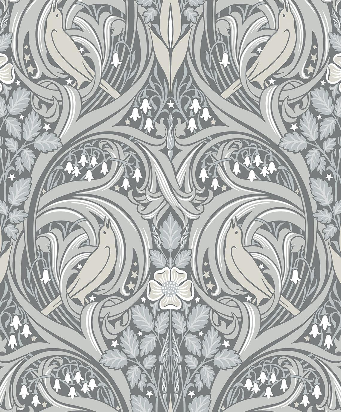 Seabrook Bird Scroll Argos Grey & Linen Wallpaper