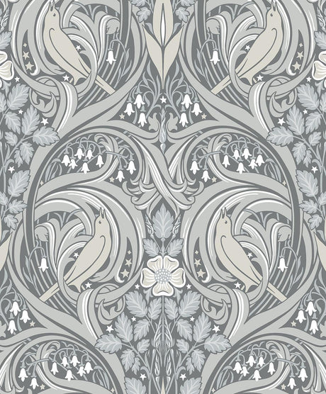 Seabrook Bird Scroll Argos Grey & Linen Wallpaper