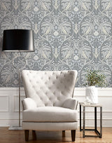Seabrook Bird Scroll Grey Wallpaper