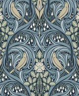 Seabrook Bird Scroll Navy & Beige Wallpaper