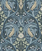 Seabrook Bird Scroll Navy & Beige Wallpaper